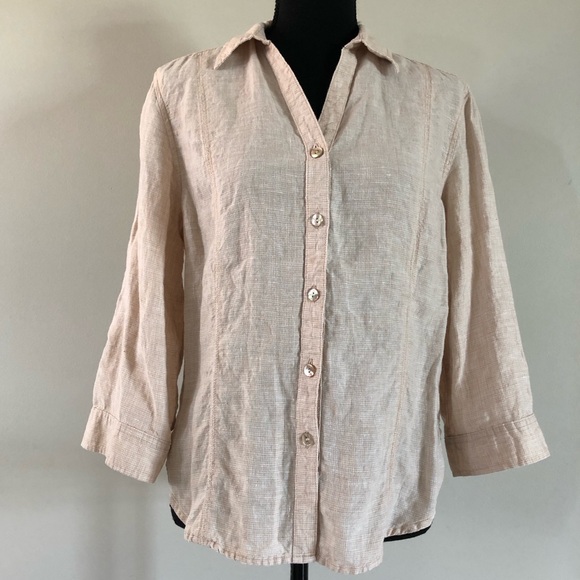 Women’s Fresh Produce Beige Button-Up Linen Shirt size S - Picture 5 of 12